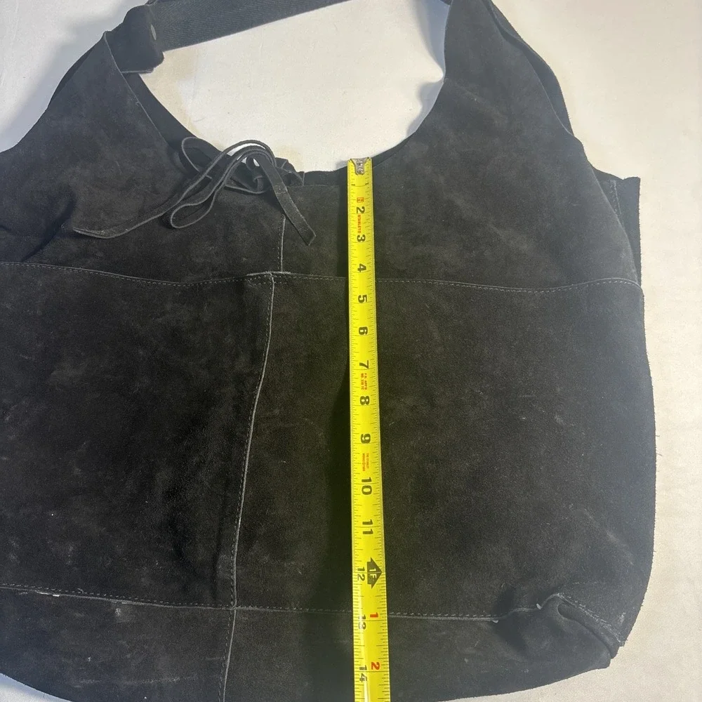 Free People Black 100% Cow Leather Hobo Bag Slouchy Tote Shoulder Purse India